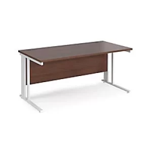 Rectangular Straight Desk Walnut Wood Cable Managed Legs White Maestro 25 1600 x 800 x 725mm