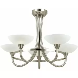 Loops - Semi Flush Ceiling Light Satin Chrome & White 5 Bulb Hanging Pendant Lamp Shade