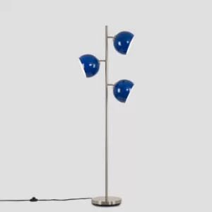Elliot Satin Nickel 3 Way Floor Lamp with Dark Blue Shades