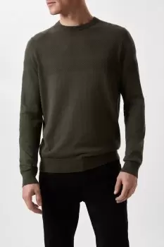 Khaki Textured Panel Knitted Crew Jumper