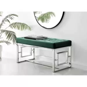 Furniture Box Cambridge Modern Green Velvet And Silver Metal Bench Stool