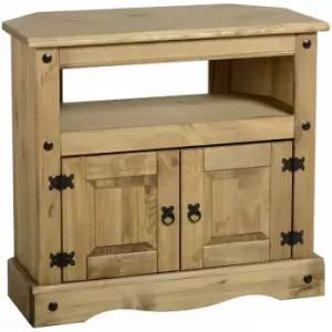 Seconique Corona Mexican Solid Pine Furniture 2 Door Corner TV Stand Media Cabinet