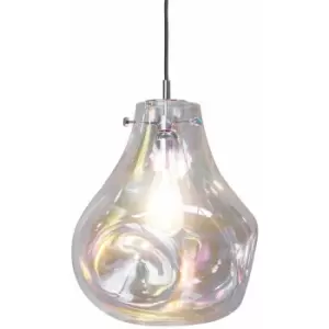 Ceiling Pendant Light Iridescent Glass & Chrome Plate 40W E27 gls Dimmable