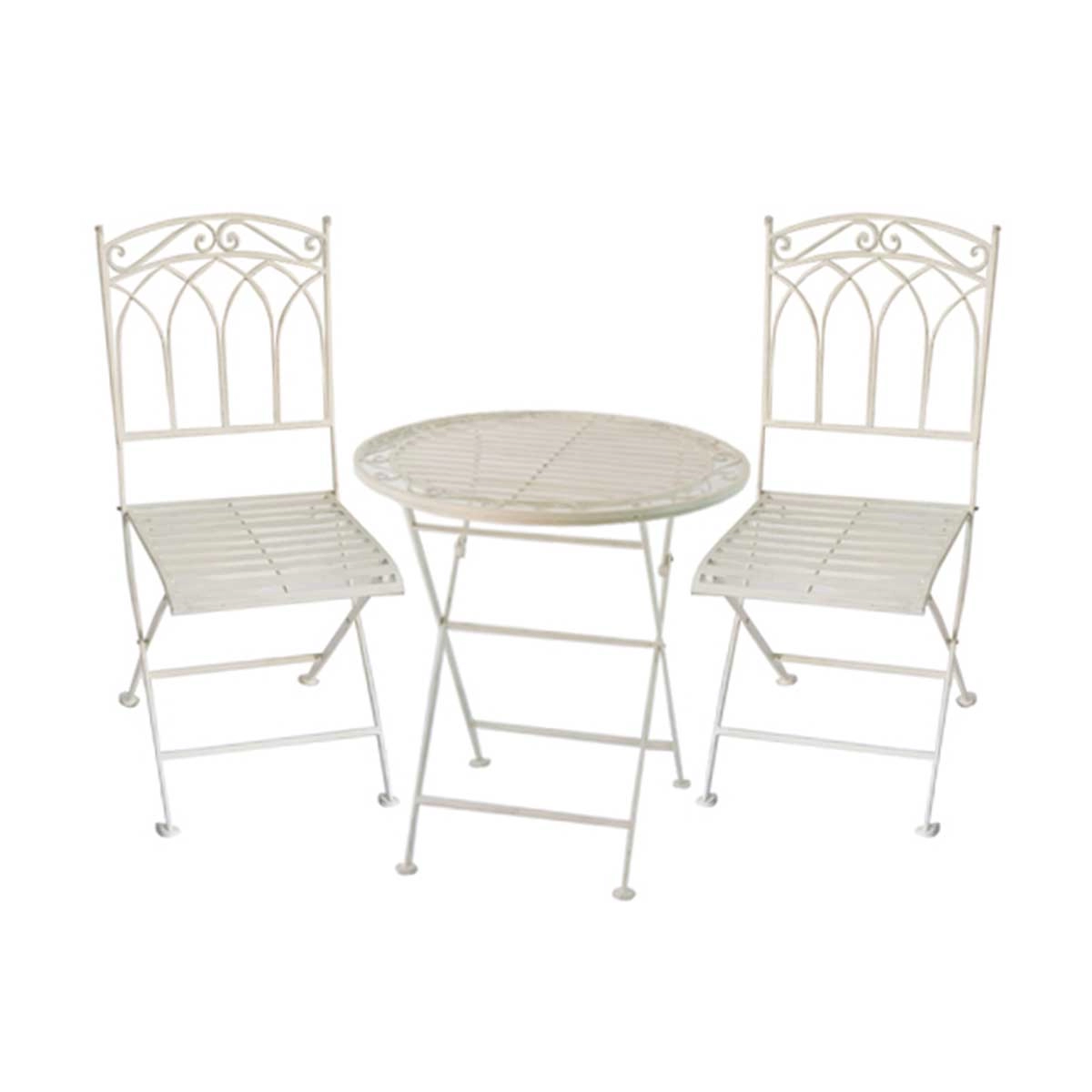 Charles Bentley Wrought Iron Bistro Set White Metal