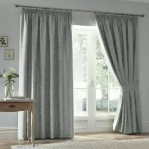 Appletree Heritage Worcester Woven Jacquard Pencil Pleat Lined Curtains, Green, 66 x 72 Inch