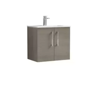 Nuie Arno 600mm Wall Hung 2 Door Vanity & Basin 2 Solace Oak