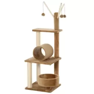 PawHut Plush Cat Tree w/ Sisal Scratching Posts, Perch and Condo - Brown