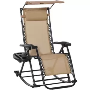 Outsunny Folding Recliner Chair Outdoor Lounge Rocker Zero-Gravity Seat - Beige