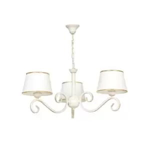 Emibig Kaspian Beige Multi Arm Pendant Ceiling Light with White, Gold Fabric Shades, 3x E27