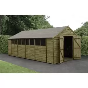 Forest Garden 10 x 20ft Apex Overlap Pressure Treated Double Door Shed with Assembly