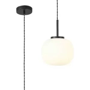 Luminosa Cheektowaga Small Oval Ball Ceiling Pendant E27 Matt Black Suspension With Frosted White Glass Globe