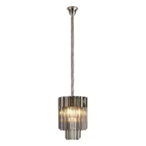 Poland Ceiling Pendant Round 4 Light E14, Polished Nickel, Smoke Sculpted Glass