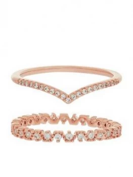 Accessorize Z x2 Wishbone Sparkle Ring Set - Rose Gold, Size XS, Women