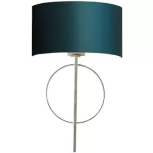 Merano Trento Wall Lamp Antique Silver Leaf & Teal Satin Fabric