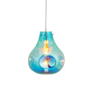 Perugia Single Pendant Ceiling Lamp, Petrol Metallic Glass, Chrome Plate