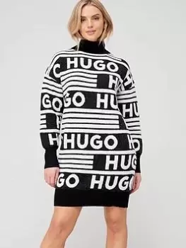 HUGO Sisminy Logo Knitted Dress - Black, Size XS, Women