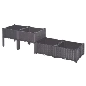 Outsunny PP Set Of 4 Raised Outdoor Garden Planter Box Brown