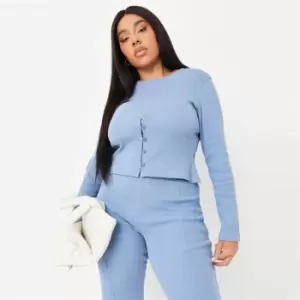 Missguided Plus Coord Rib Split Button Top - Blue