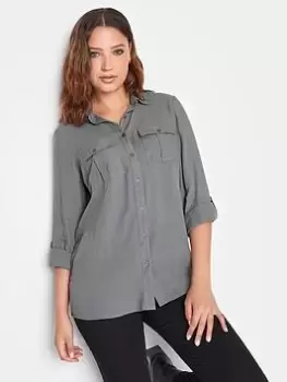 Long Tall Sally Grey Utility Shirt, Grey, Size 24, Women