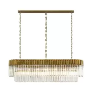 Luminosa Pendant Rectangle 7 Light E14, Brass, Clear Glass, Item Weight: 28kg