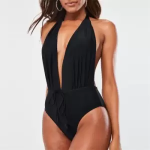 Missguided Deep Plunge Backless Swimsuit - Black