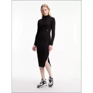 Calvin Klein Jeans Shiny Rib High Neck Dress - Black