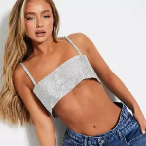 I Saw It First Strappy Diamante Crop Top - Silver