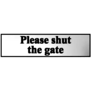 Please Shut The Door Sign - Polished Chrome & Black Effect Laminate with Self-Adhesive Backing - 200 x 50mm