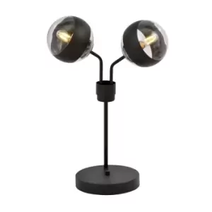 Nova Black Globe Table Lamp with Clear,Black Glass Shades, 2x E14