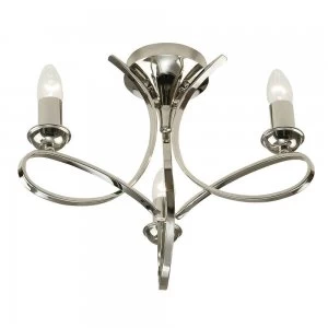 3 Light Semi Flush Multi Arm Ceiling Light Polished Nickel, E14