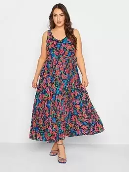 Yours Floral Pleated Dress, Blue, Size 26-28, Women