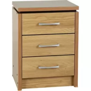 Seconique Charles 3 Drawer Bedside Oak with Walnut Trim