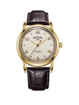 Rotary Rotary Heritage Gold And Red Detail Automatic Dial Brown Leather Strap Mens Watch