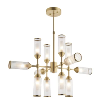 Trieste 12 Light Ceiling Pendant Satin Brass Plate With Clear & Frosted Glass