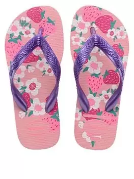 Havaianas GIRLS KIDS FLORES FLIP FLOP SANDAL, Pink Multi, Size 12 Younger