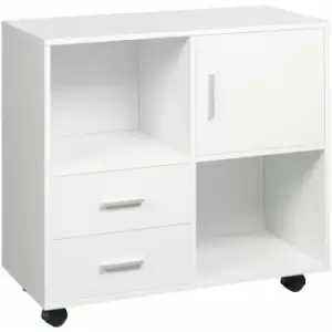 Printer Stand Mobile Office Storage Cabinet w/ Shelves Drawers, White - Vinsetto