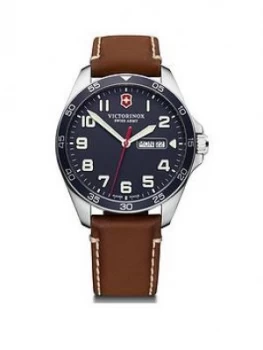 Victorinox Victorinox Swiss Made Fieldforce Blue Super-Luminova Sapphire Glass 42Mm Daydate Dial Brown Leather Strap Watch