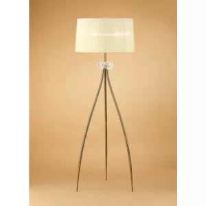 Floor lamp Loewe 3 Bulbs E27, antique brass with Cream shade