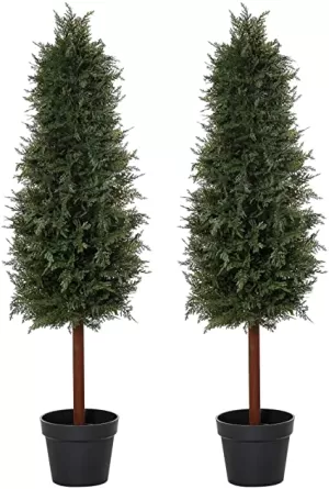 Outsunny Set of 2 Artificial Pine Trees Fake Decorative Cypress Plant with Nursery Pot for Indoor Outdoor Decor, 150cm