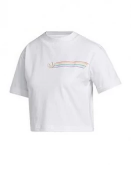 adidas Pride Linear Crop T-Shirt - White, Size 14, Women