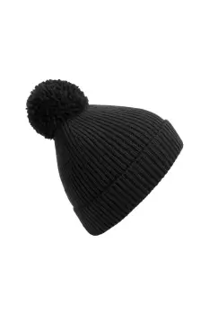 Engineered Knit Ribbed Pom Pom Beanie