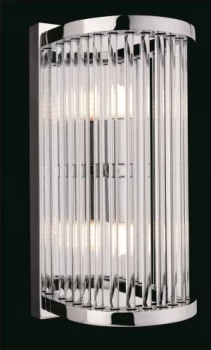 2 Light Indoor Wall Light Chrome, Clear Glass Rods, G9