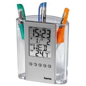 Hama LCD Thermometer, Clock and Pen Holder Transparent/Silver