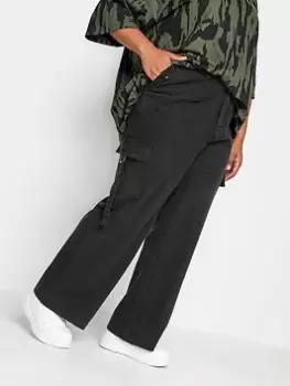 Yours Twill Black Wide Leg Cargo, Black, Size 16, Women