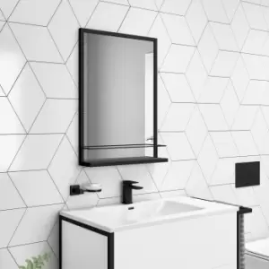 Rectangular Black Bathroom Mirror with Shelf - 500 x 700mm - Iona