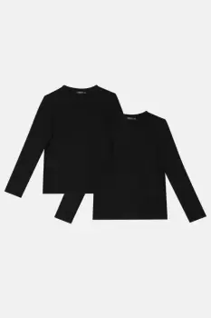 2 Pack Black Long Sleeve Crew Neck T-Shirts