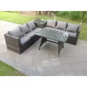 Fimous 6 Seater Outdoor Dark Grey Rattan Lounge Complete Sofa Set with 2 Tables