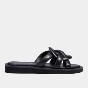 Coach Womens Georgie Leather Slide Sandals - Black - UK 4