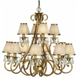 Loops - Esher Ceiling Pendant Chandelier Brass Crystal & Beige Shades 12 Lamp Light