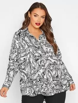 Yours Mono Marble Shirt, Black, Size 18, Women